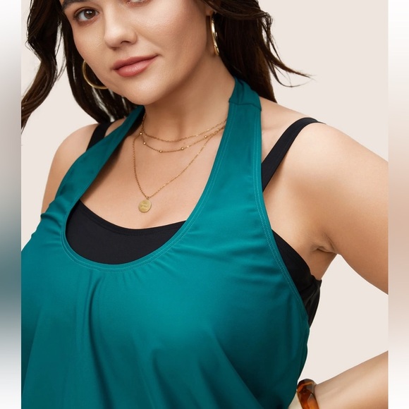 BloomChic Plus Size Contrast Halter Bowknot Patchwork One Piece Swimsuit - Picture 3 of 7